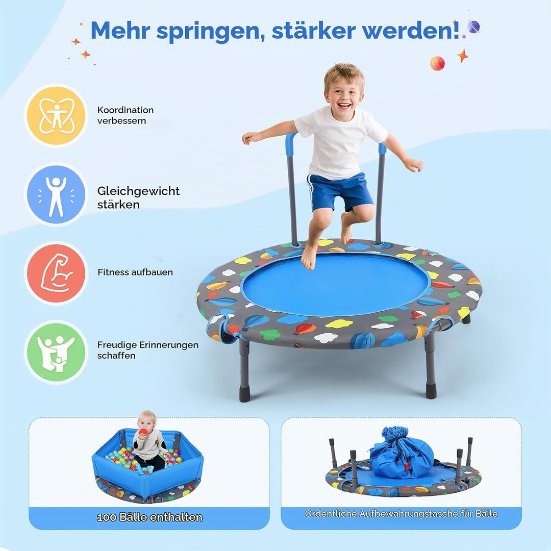 Trampolin Kinder,Ø 93cm 3-in-1 Multifunktionstrampolin bis 150kg belastbar mit Bällebad und 100 Bäll