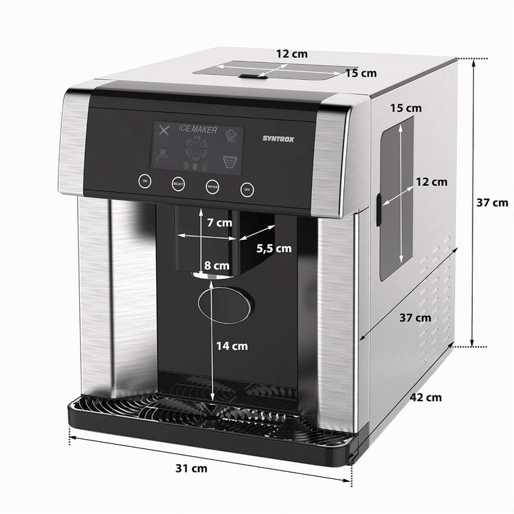 Syntrox Germany Digitaler Eiswürfelbereiter mit Eiswasserfunktion Eiswürfelmaschine IC-150W LCD Turk