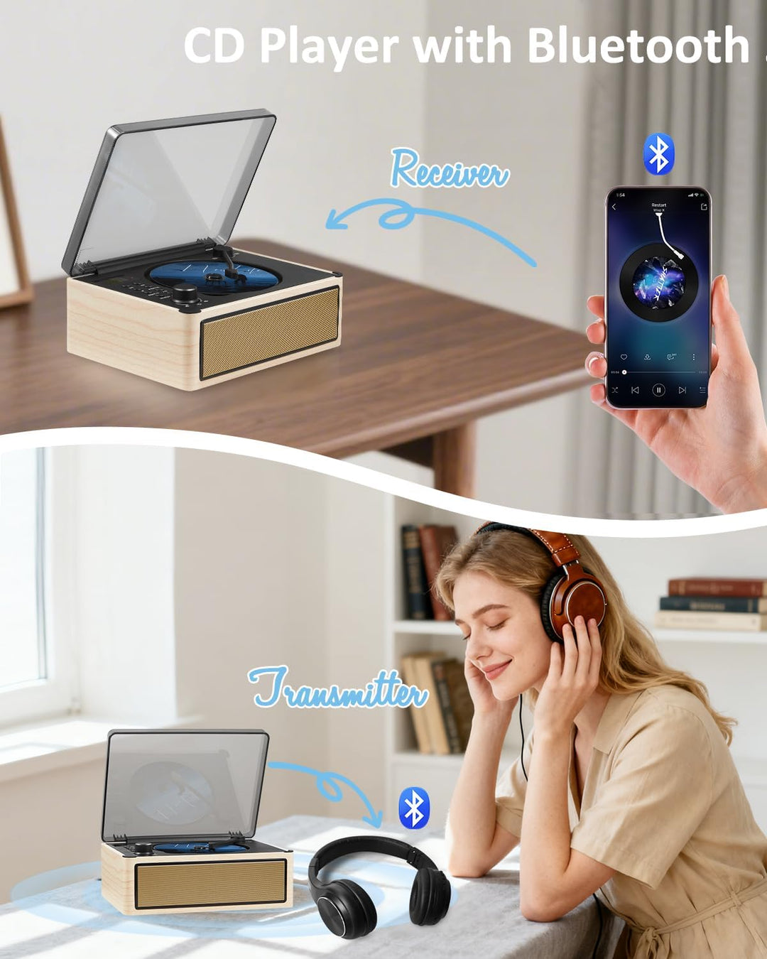 G Keni CD Player Bluetooth 5.0, Radio mit CD Player Doppel-Lautsprechern | 3000mAh Wiederaufladbarer