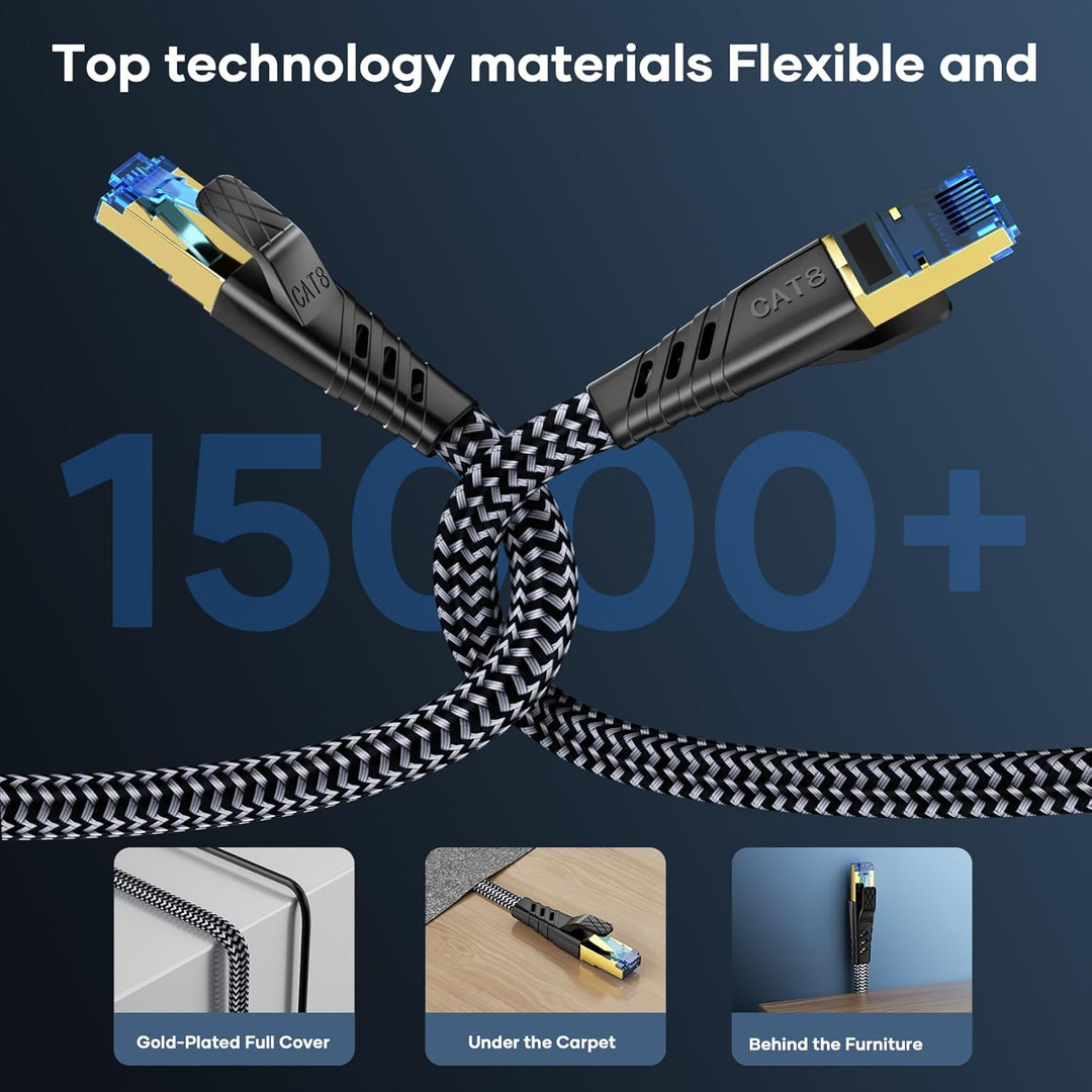 Cat 8 LAN Kabel 30m, 40Gbps Netzwerkkabel 2000MHz Gigabit Hochgeschwindigkeits Internetkabel, Flach