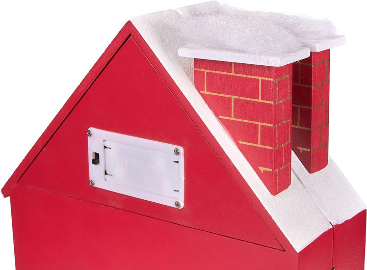 BRUBAKER Adventskalender aus Holz zum Befüllen - Rotes Weihnachtshaus mit Krippenspiel und LED-Beleu