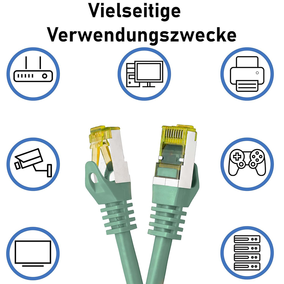 BIGtec LAN Kabel 5 Stück 3m Netzwerkkabel CAT7 Ethernet Internet Patchkabel CAT.7 grün Gigabit doppe