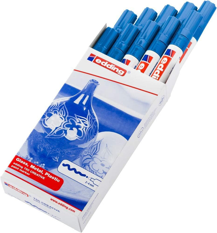 edding 750 Glanzlackmarker - blau - 10 Lackmarker - Rundspitze 2-4 mm - Lackstift für Glas, Stein, H