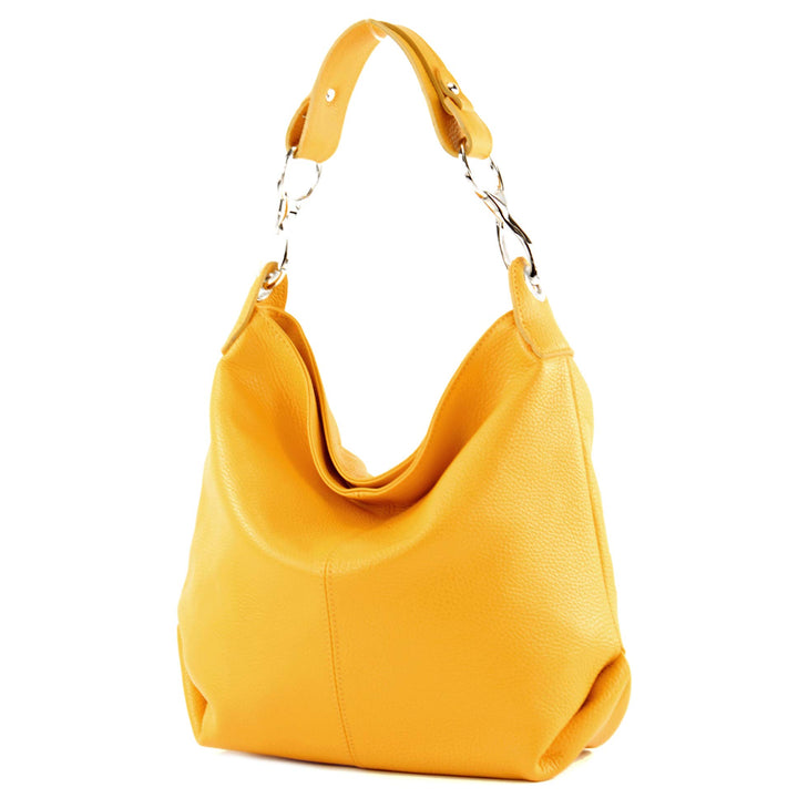 modamoda de T168 Damen Leder Schultertasche, handmade in Italy Gelb, Gelb