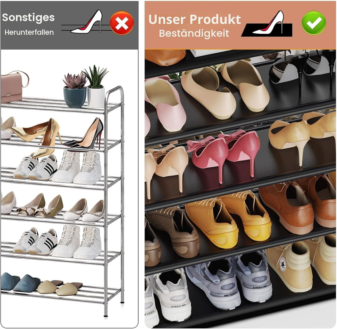 Schuhregal mit 5 Ebenen, Shoe Rack für 20-25 Paar Schuhen, Schuhorganizer mit Haken und Seitentasche