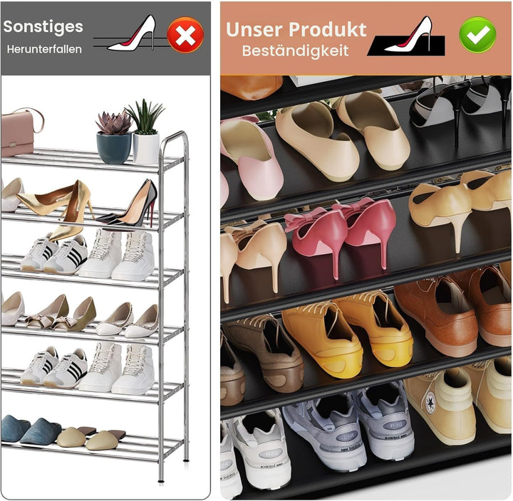 Schuhregal mit 5 Ebenen, Shoe Rack für 20-25 Paar Schuhen, Schuhorganizer mit Haken und Seitentasche