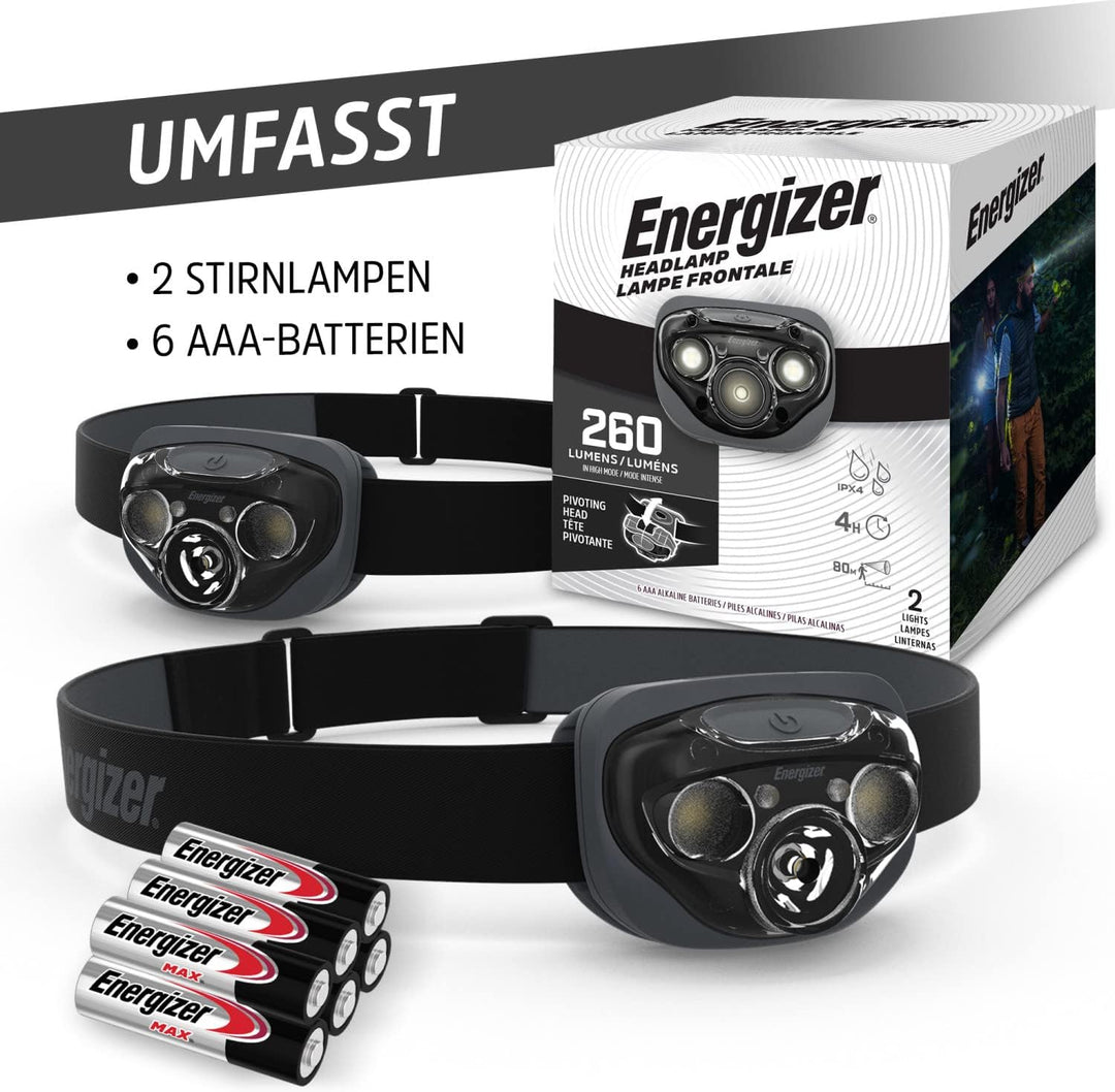 Energizer Stirnlampe LED, Vision HD Plus, Superhelle Kopflampe für Camping, Outdoor und Wandern, Bat