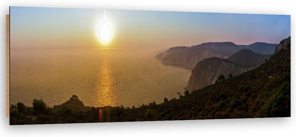 Wandbild Landschaft Modern Deko Kunst Bilder Sonne Braun 100x40 cm Deko Paneel 100x40 cm Braun_c, De