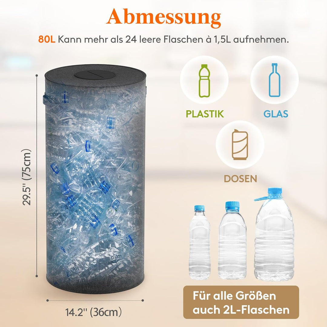 Lifewit 80L Kreis Pfandflaschen Sammelbehälter mit Deckel, Grosser Pfandflaschen behälter für die Le