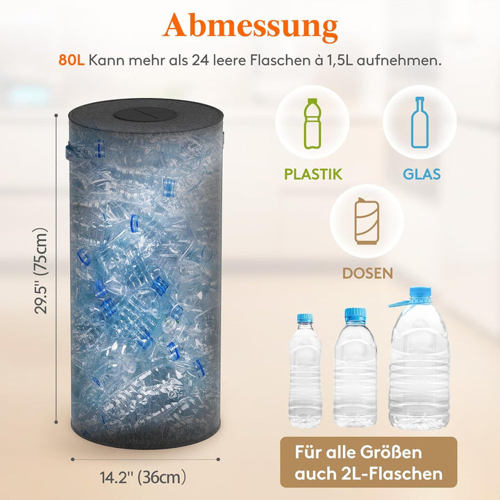 Lifewit 80L Kreis Pfandflaschen Sammelbehälter mit Deckel, Grosser Pfandflaschen behälter für die Le