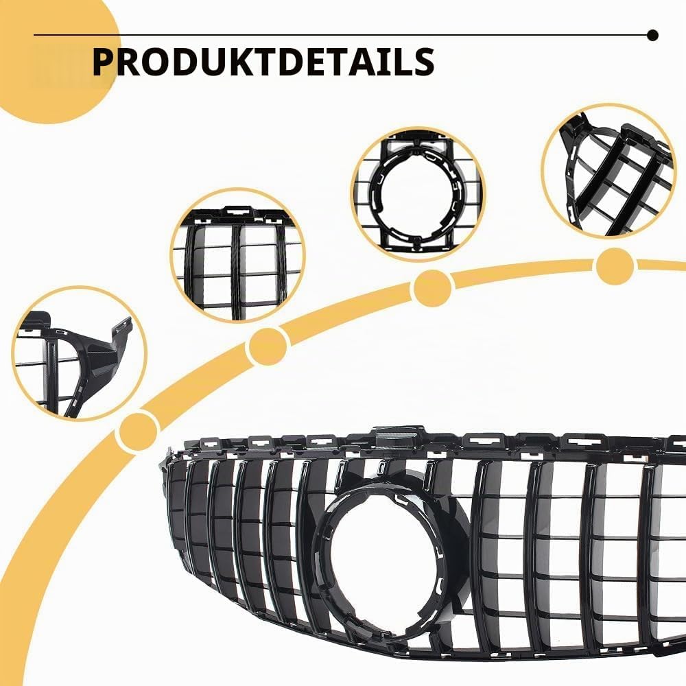 W205 Kühlergrill, GTR GT Style Frontgrill für Mercedes C-class C180 C200 C250 C300 C350 C400 2019 20