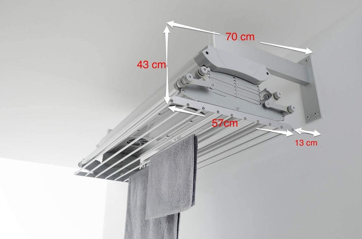 Foxydry Air, Elektrischer Wäscheständer für Wand und Decke mit Ventilator und Fernbedienung, aus Alu