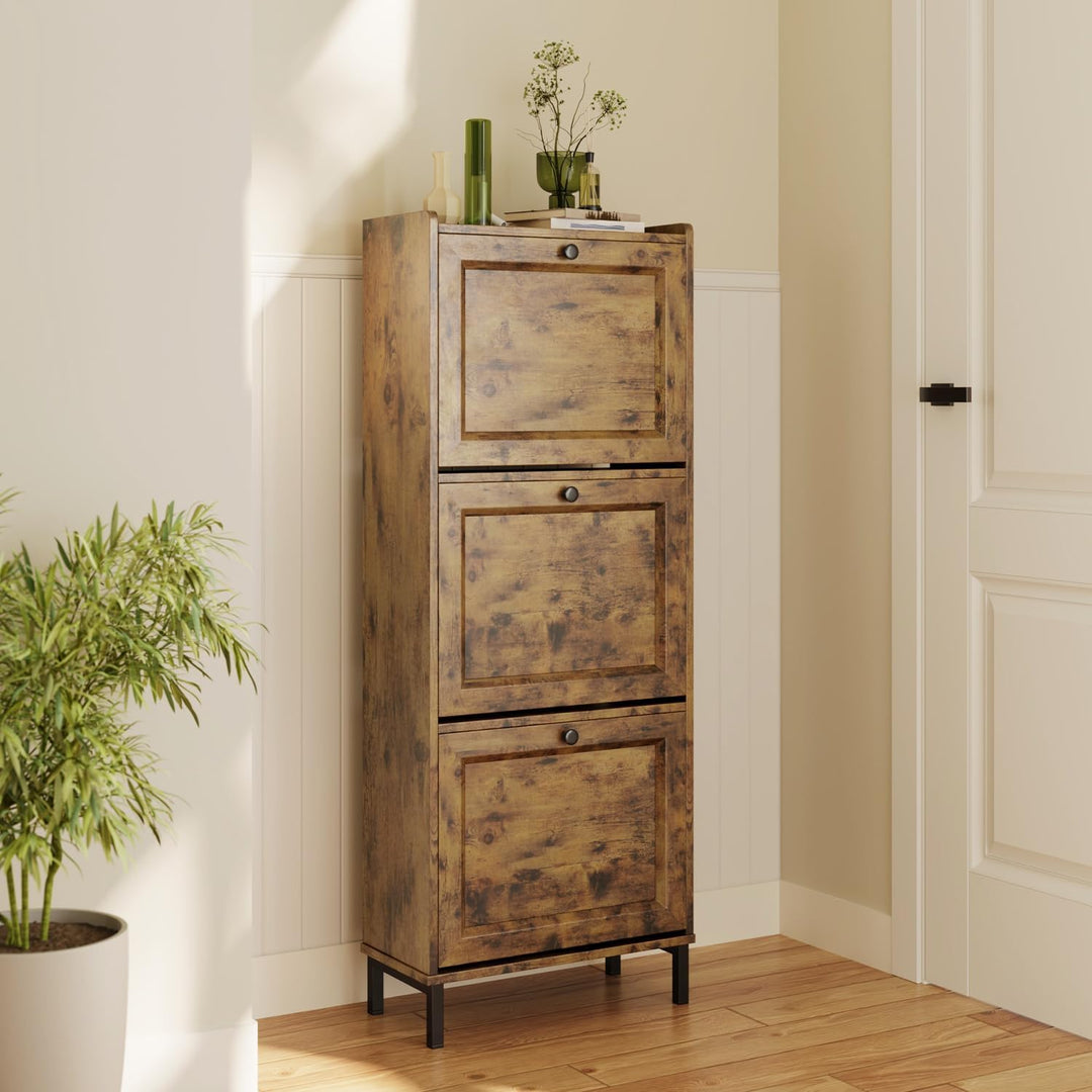 Bealife Schuhregal mit 3 Klapptüren, doppelte Tiefe, schmaler Organizer für den Eingang, 50 x 118 x