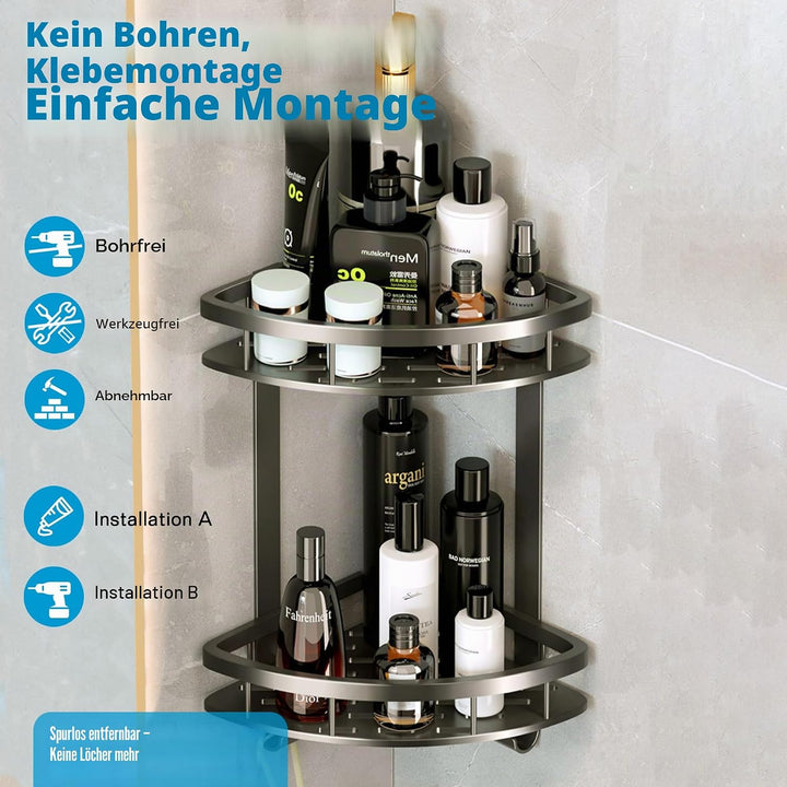 GERUIKE Duschkorb Ohne Bohren Ecke - Duschregal Ohne Bohren Schwarz Matt - Duschablage Ecke Badezimm