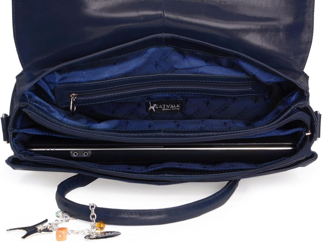 Catwalk Collection Handbags - Damen Leder Laptoptasche 17 Zoll - Arbeitstasche Extra Gross - Aktenta