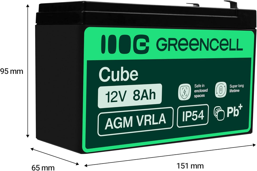 Green Cell® AGM 12V 8Ah Akku Vlies Batterie VRLA Blei Batterie Bleiakku Ersatzakku Akkubatterie Vers
