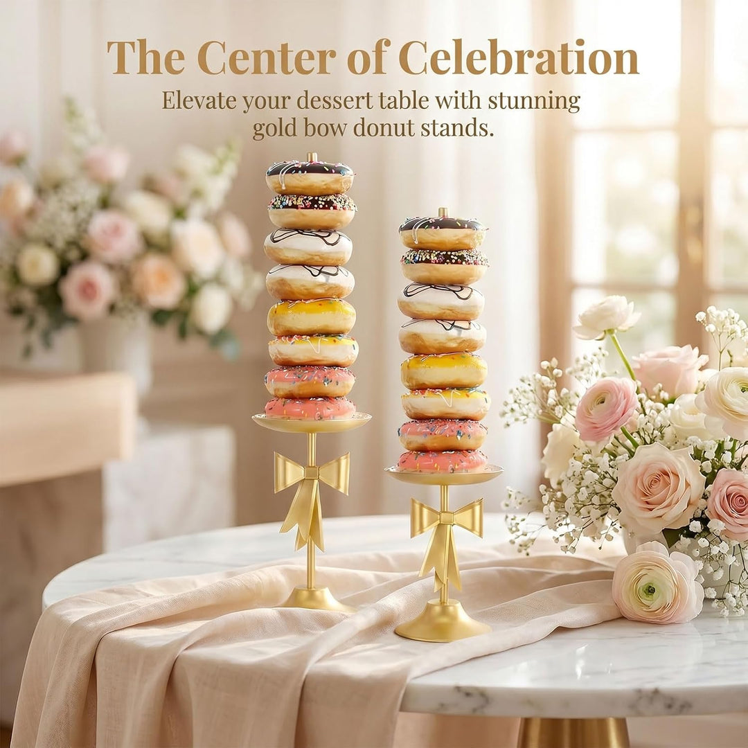 AIM & GGKK Donut Ständer Set 2-teilig Gold - Donut Stand Halter mit Schleifen Design, Metall Donut D