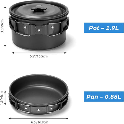 Odoland Camping Geschirr Set Kochset Topfen mit 0.8 L Teekessel Campingbesteck und Becher Leicht Alu