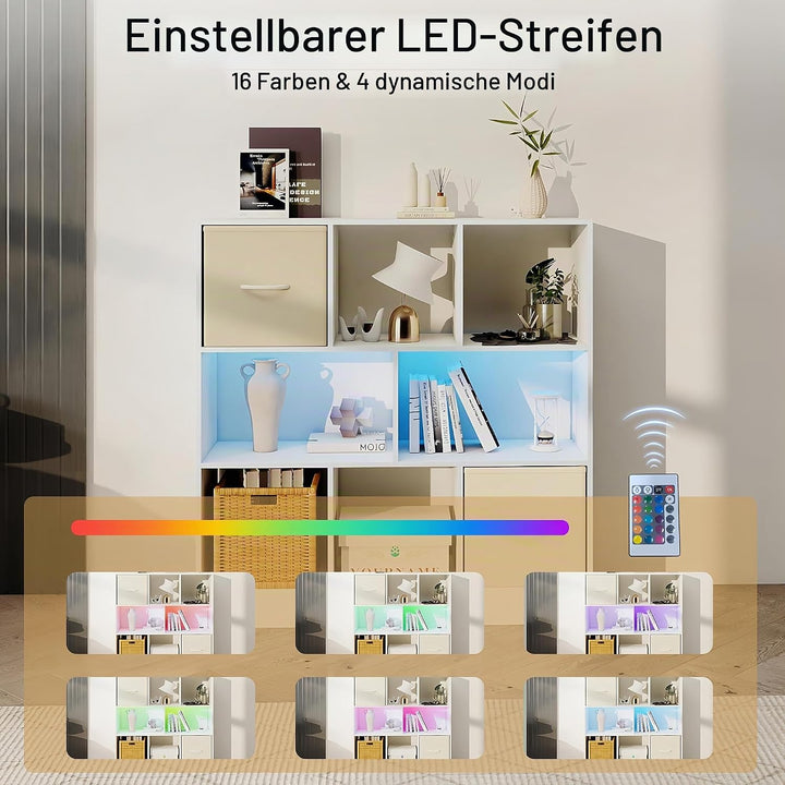 Kinderregal Spielzeugregal mit Boxen,8 Fächern,LED,Kinderzimmer Regal Kinder Bücherregal mit Kinderk