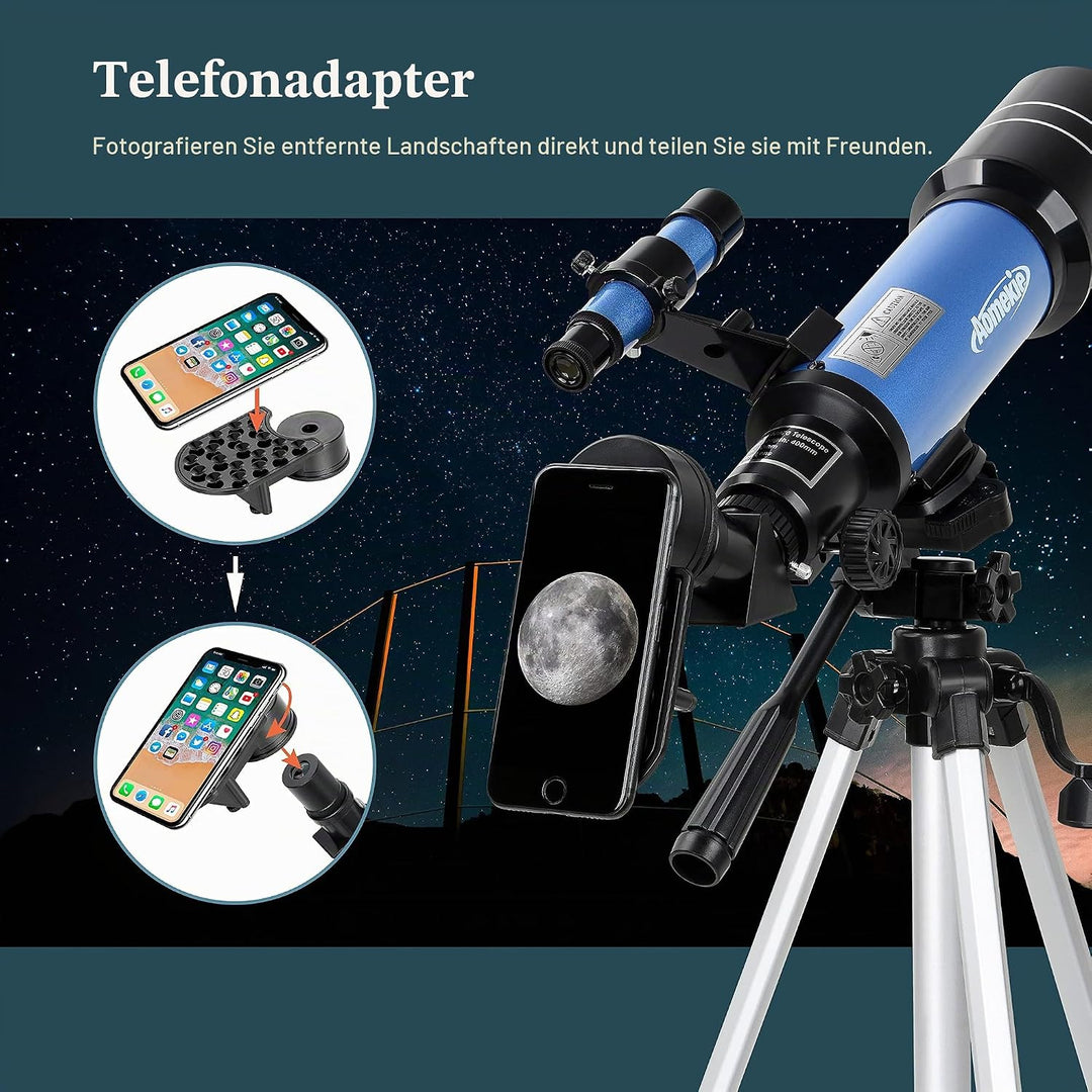 Aomekie Teleskop Astronomie 70/400 Fernrohr Teleskop mit Tasche für Kinder Erwachsener mit Aluminium