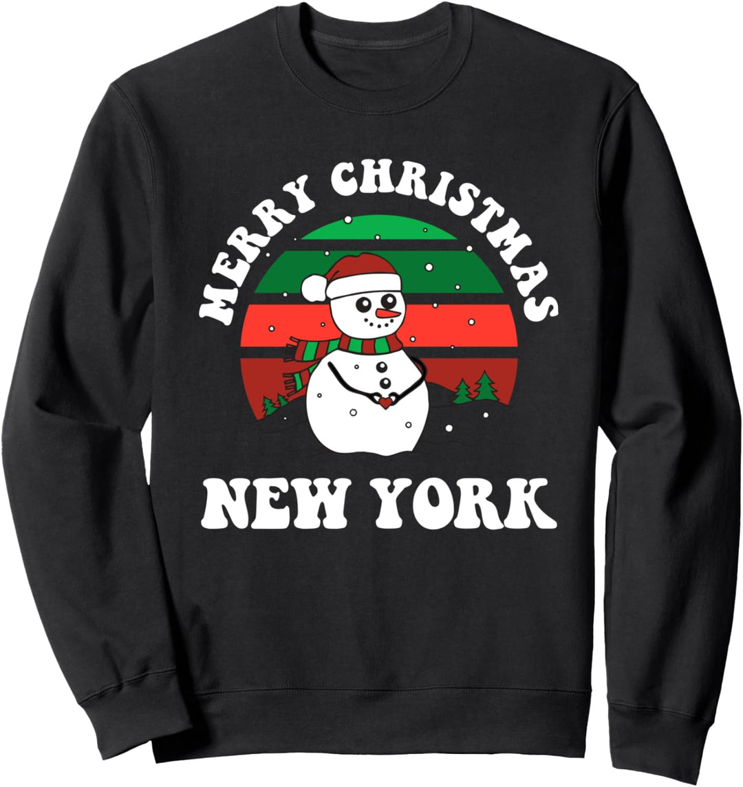 Merry Christmas New York Festive Xmas Retro Sunset Schneemann Sweatshirt