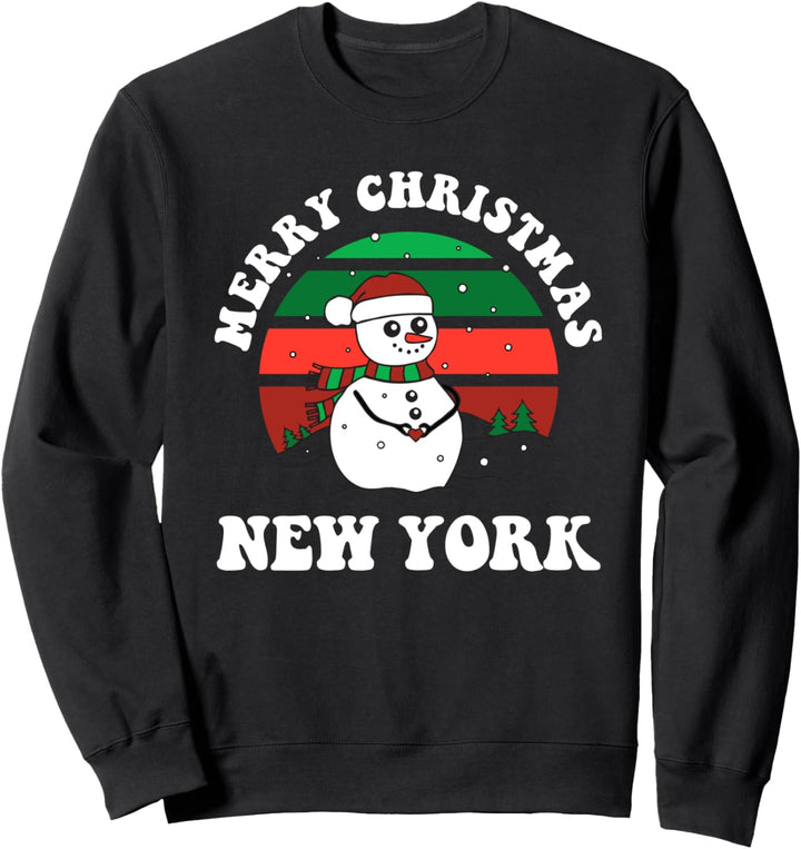 Merry Christmas New York Festive Xmas Retro Sunset Schneemann Sweatshirt