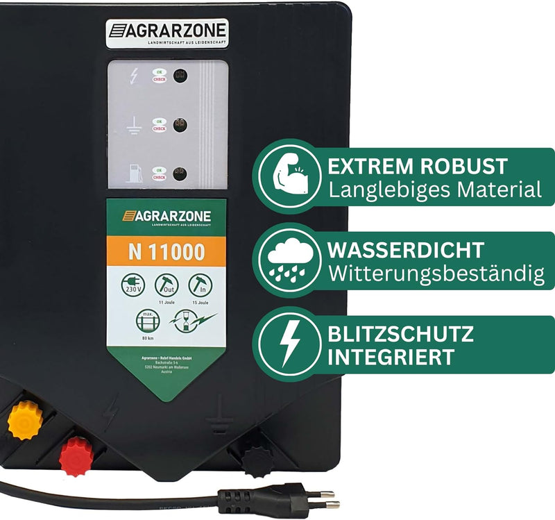 Agrarzone N11000 Weidezaungerät 230V, 15 Joule | Elektrozaungerät mit Strom für Weidezaun | Weideger