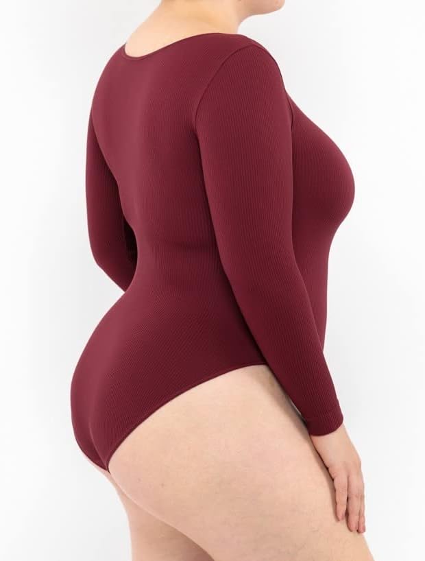 Bodysuit Damen Grösse Grössen Langarm Gerippter Body, Verstellbarem Verschluss, Nahtloser Technologi