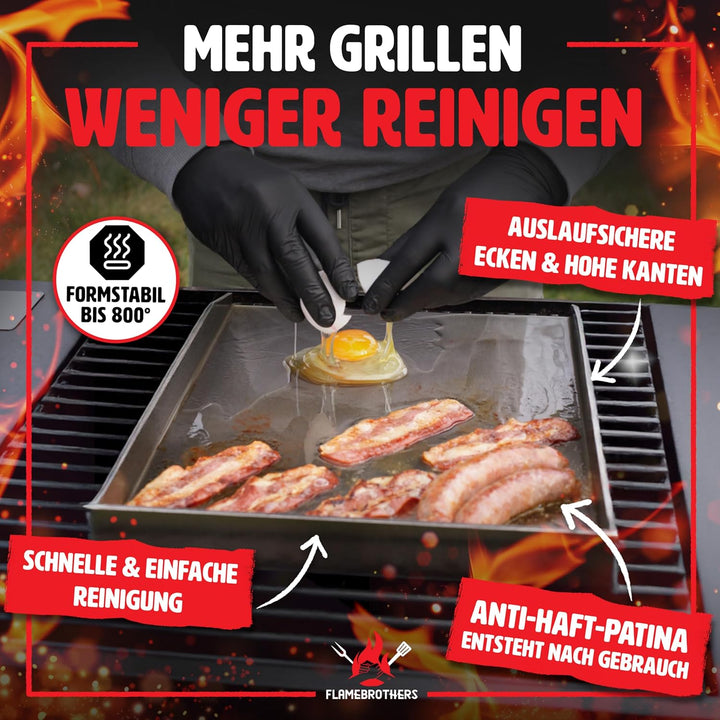 Plancha Grillplatte - All In Grillzubehör Set mit Grillspachtel & Grillschaber - 4mm rostfreier Edel