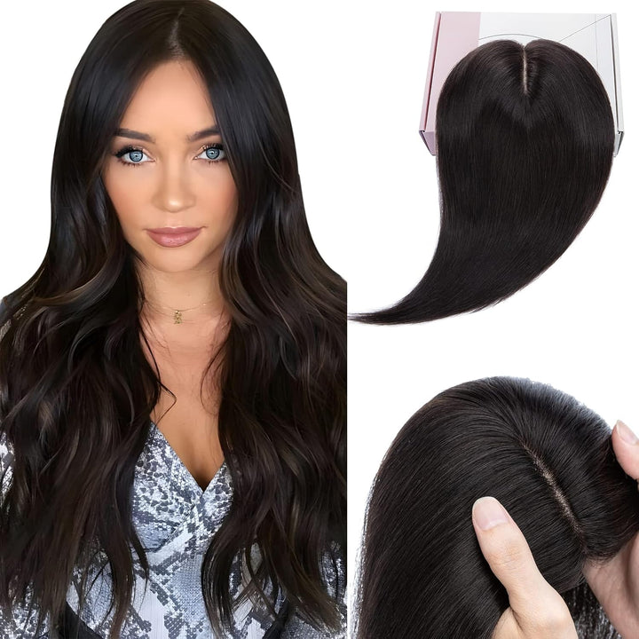 Elailite Clip in Hair Topper, Frauen Toupet Haarteil Echthaar, 15cm 27g Clip in Extensions Haarteil,