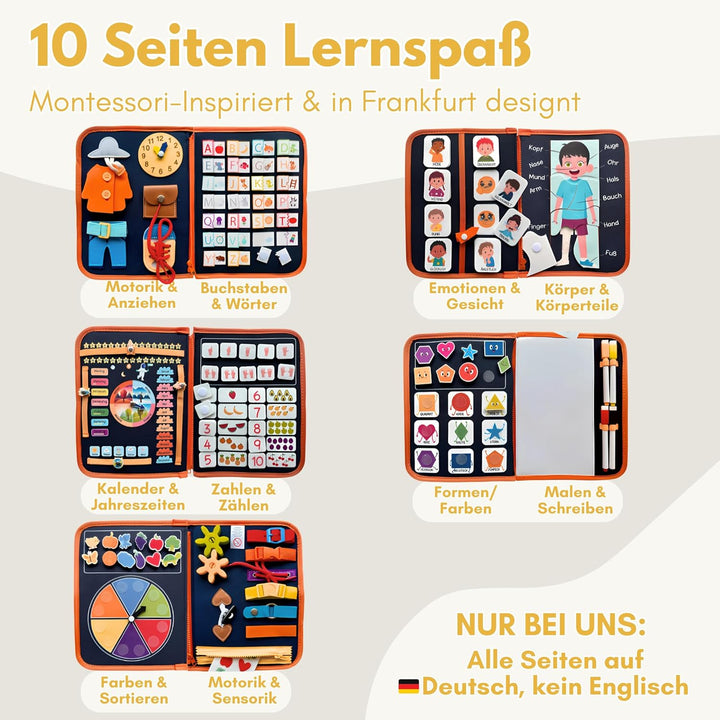 Lion's Collection Busy Board Deutsch - 10 Seiten Lernspass - Vielseitiges Activity Buch ab 3 Jahre -