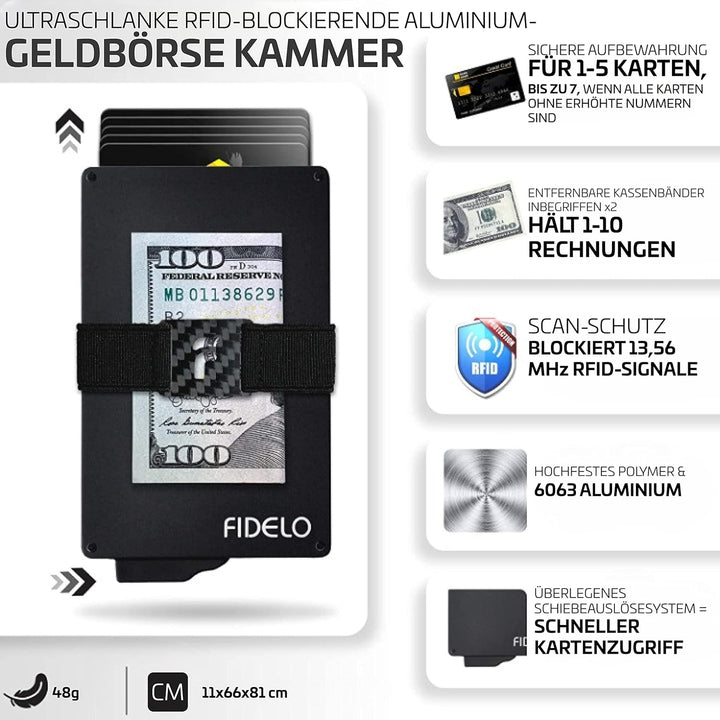 Fidelo Karbonfaser-Minimalistische Brieftasche – Schlankes Kreditkartenetui, Geldscheinklammer-Geldb