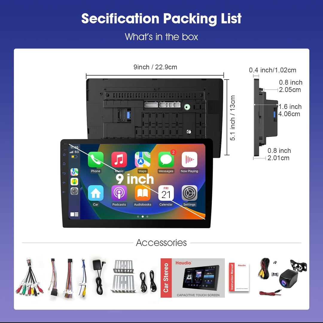 2 Din Autoradio 9 Zoll mit Wireless CarPlay & Wireless Android Auto,Auto Radio HD Touch Display mit