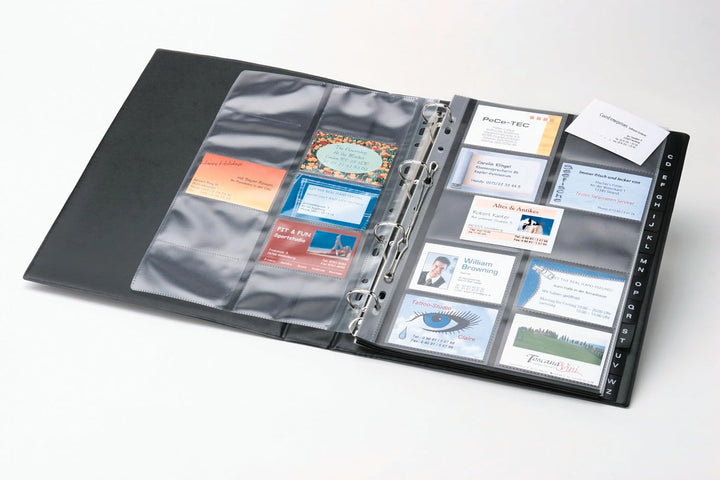 SIGEL VZ301 Visitenkarten-Ringbuch Visitenkarten-Mappe schwarz, für 400 Karten, mit 20 Sichthüllen,