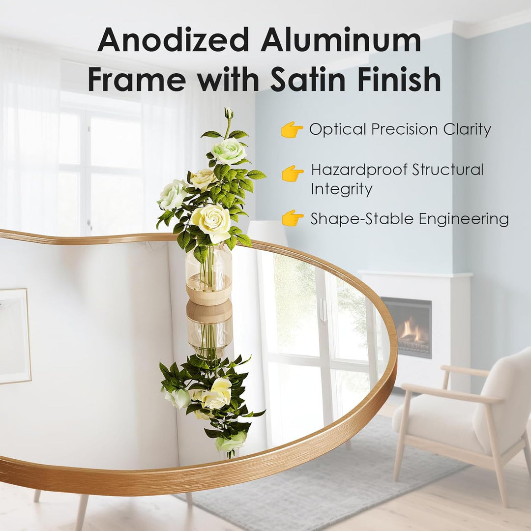 Clevich Spiegel Asymmetrisch 66x116cm Rahmen Alu, HD Glas Wandspiegel, Moderner Dekor-Spiegel, Schla