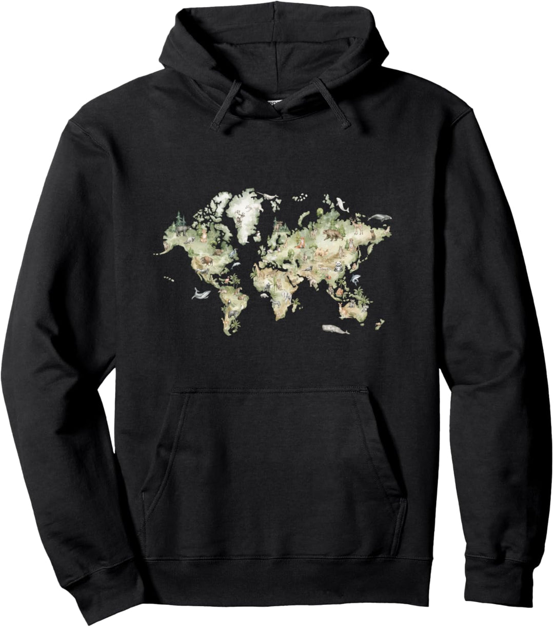 Weltkarte Bildung Tiere Erde Geographie Lehr Kunst Pullover Hoodie