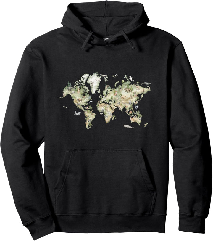Weltkarte Bildung Tiere Erde Geographie Lehr Kunst Pullover Hoodie
