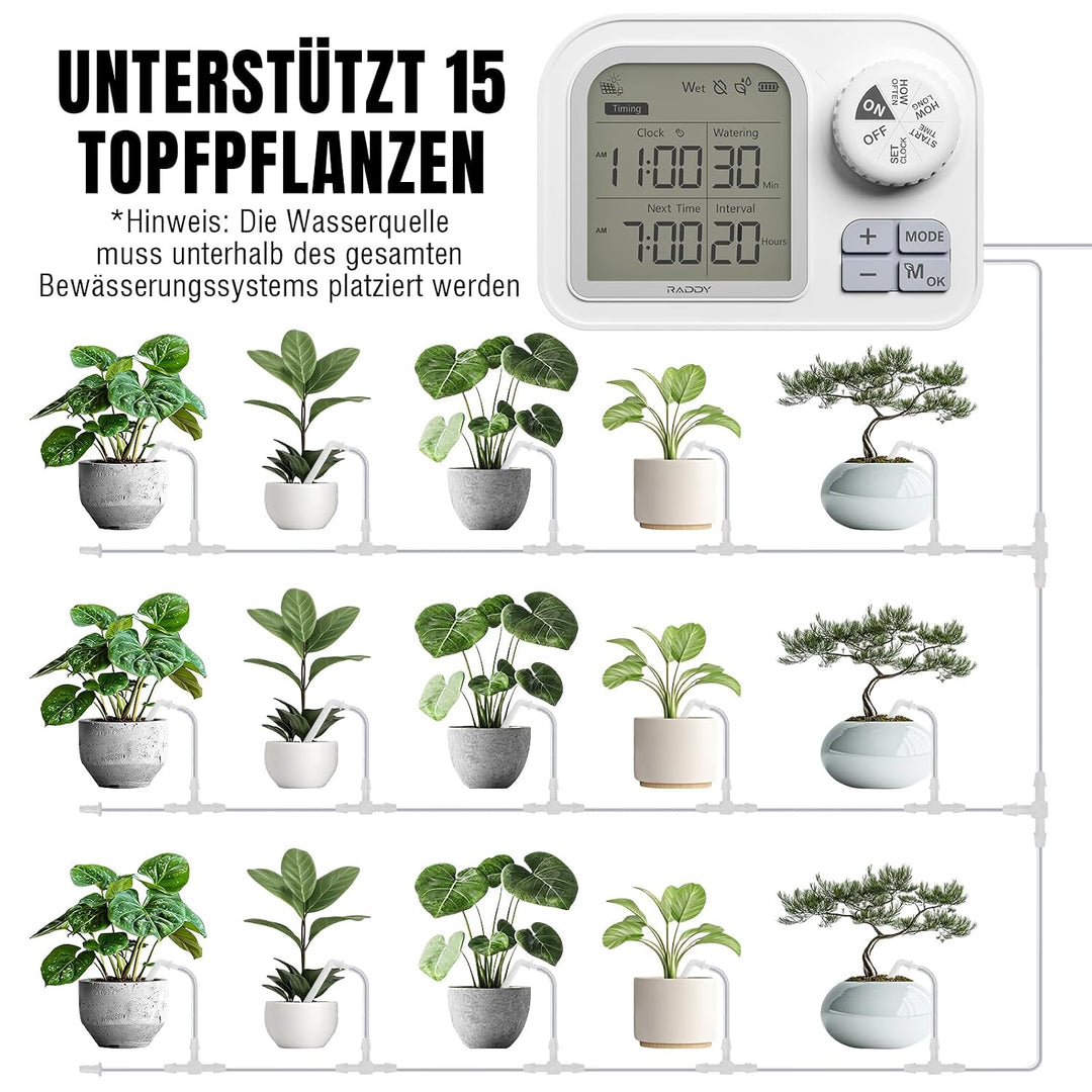 Raddy WS-7 Solar-Automatische Bewässerungssystem, IPX7-Wasserdichtigkeit, Bewässerung für 15 Topfpfl