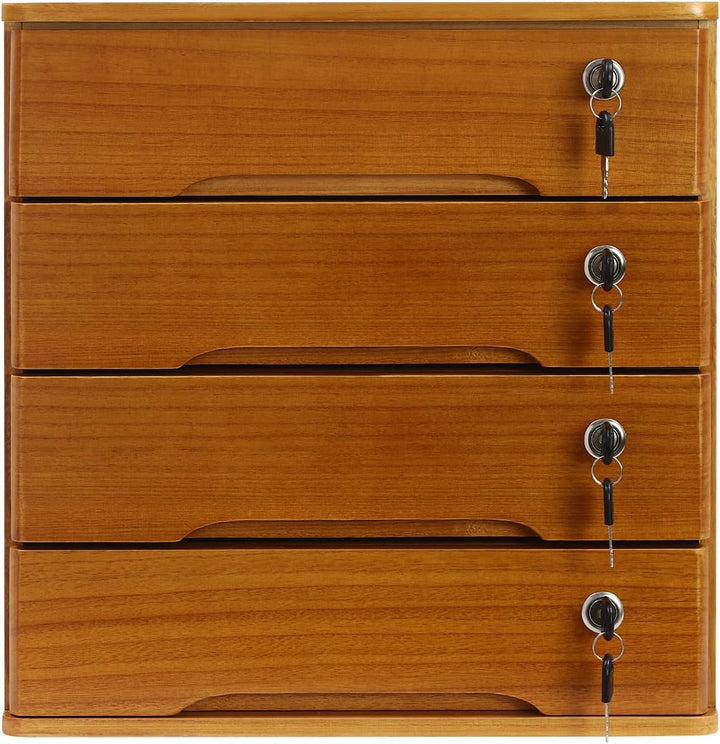 Holz Schubladenbox 4 Ebenen AbschliessBare Schreibtisch-Organizer bis 30kg 40x28x40,5 Cm Aufbewahrun