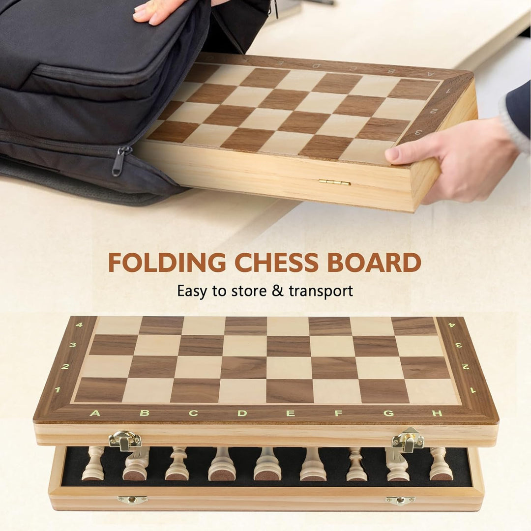 Peradix 2 in 1 Schach und Dame Spiel aus Holz - 38x38CM Klappbar Schachbrett Magnetisch Handgefertig