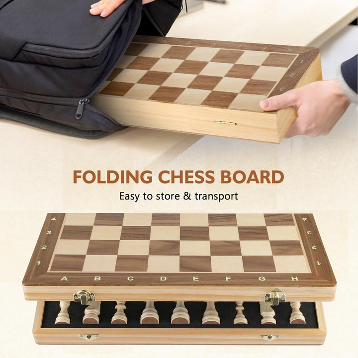 Peradix 2 in 1 Schach und Dame Spiel aus Holz - 38x38CM Klappbar Schachbrett Magnetisch Handgefertig