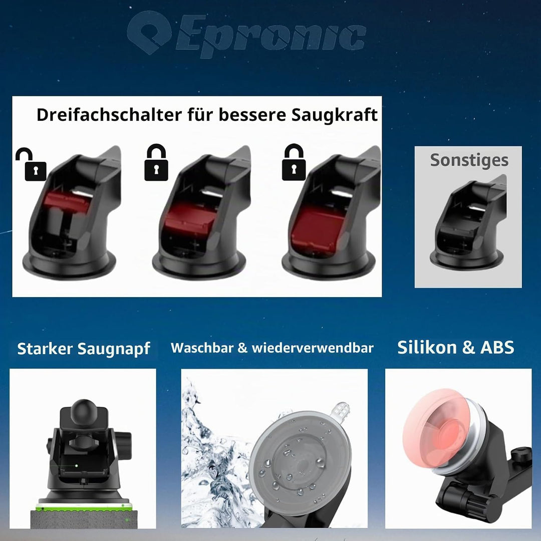 Epronic Flexibel Armaturenbrett Halterung für Wirelss Apple Carplay Bildschirm, Saugnapf Halterung f
