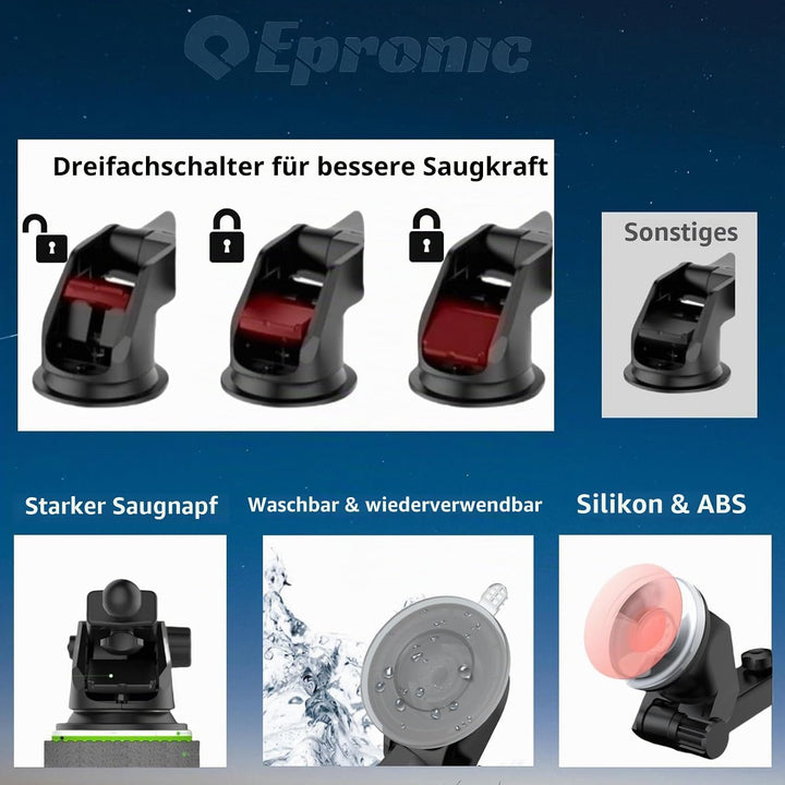 Epronic Flexibel Armaturenbrett Halterung für Wirelss Apple Carplay Bildschirm, Saugnapf Halterung f