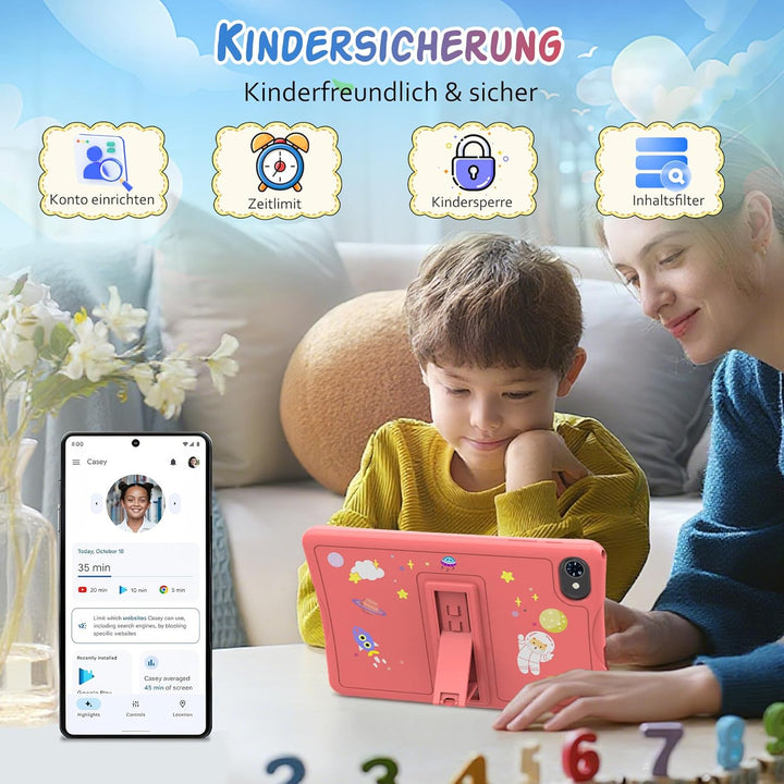 TABWEE K10 Kinder Tablet 10 Zoll, 12 GB RAM + 64 GB ROM (TF 2 TB) | Kids Tablet mit Elternkontrolle,