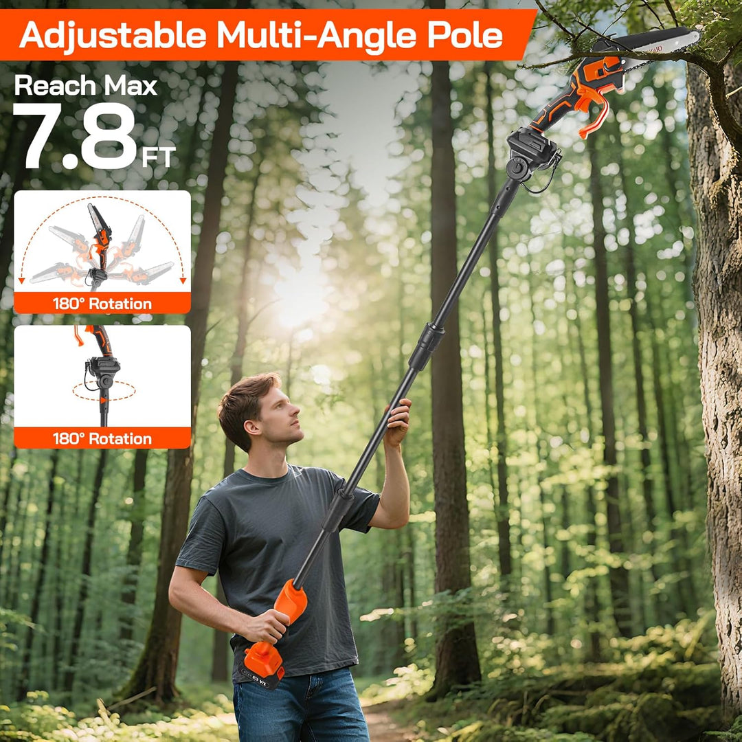 2-in-1 Mini Kettensäge 6 Zoll, 21V Akku-Hochentaster mit Verlängerungsstange 1,32–2,3 m, Elektro Hoc