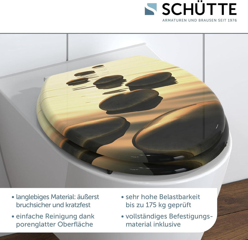 Schütte SEA STONE Sitz Holzkern, Toilettensitz passend für viele handelsüblichen WC-Becken, max. Bel