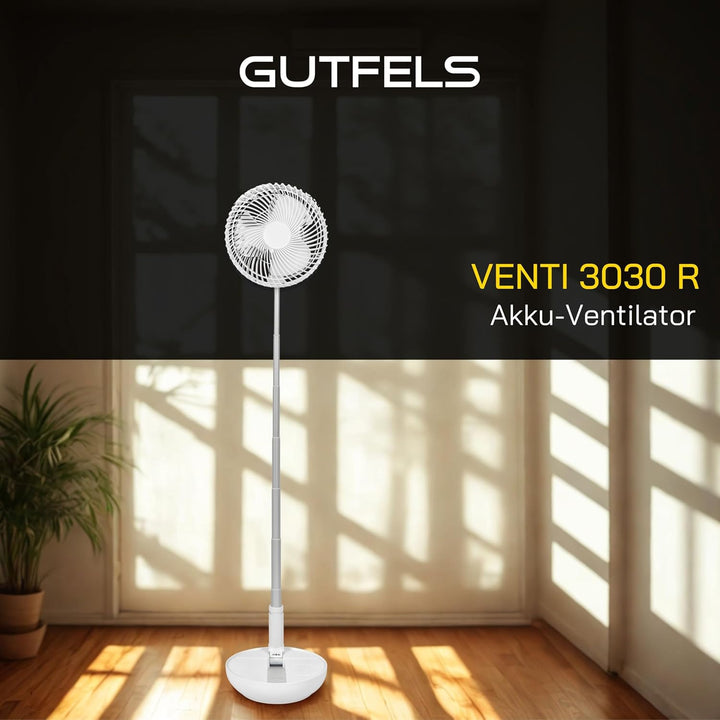 Gutfels Akku-Stand-, Tisch-Ventilator VENTI 3030 R | Lithium Ionen Akku 10.000 mAh | Touchbedienung