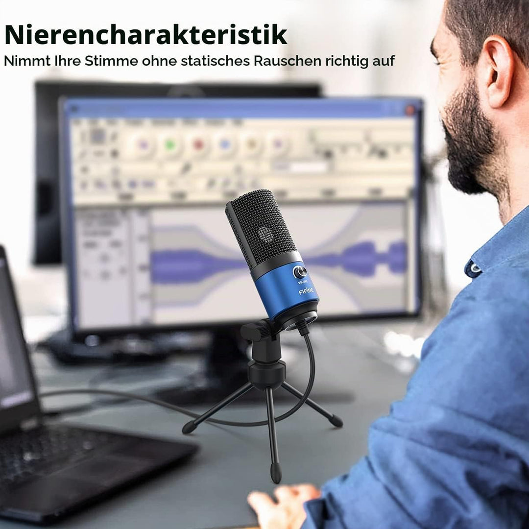 FIFINE USB Mikrofon PC, Microphone für MAC PS4 PS5, Streaming Microfon mit Ständer, Studioqualität A