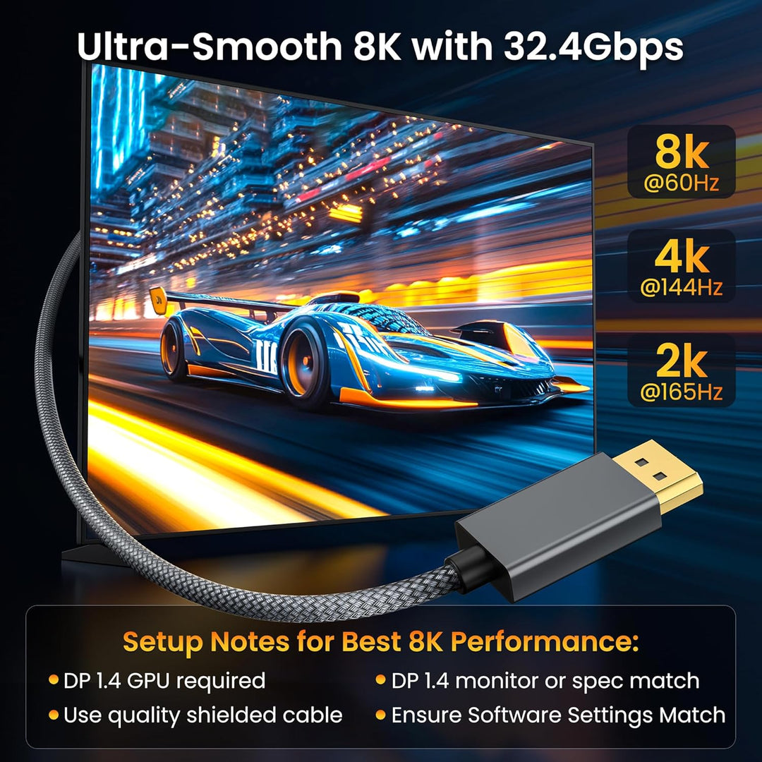 Itramax 8K 60Hz DisplayPort-Kabel 4.5M 2Stück,DP 1.4-Male Ultra-High-Speed-Kabel für Laptop/PC/TV/Ga