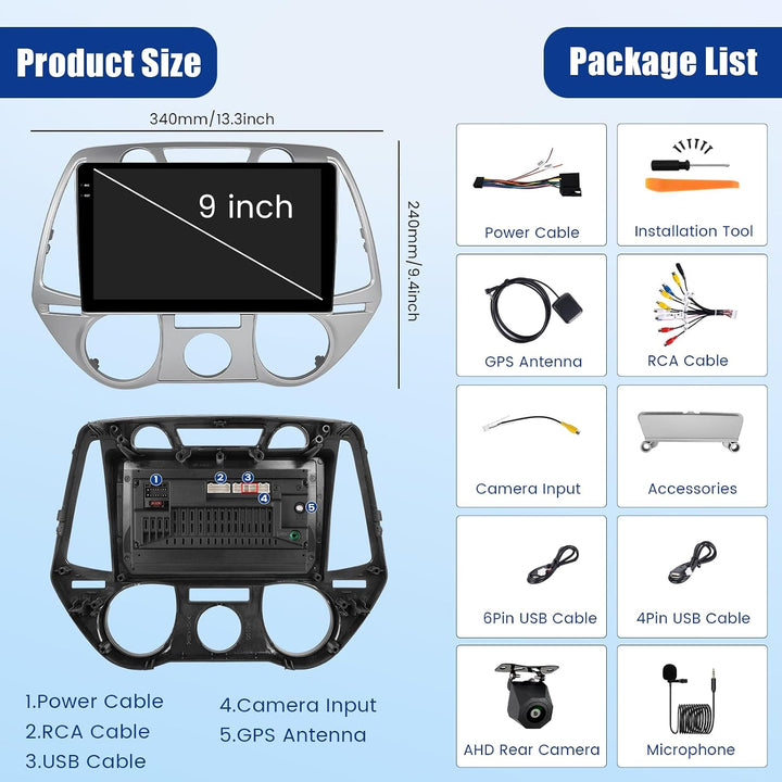 [4G+128G] Inefala Android 15 Autoradio für Hyundai i20 2008-2012 mit Wireless Carplay Android, 9 Zol